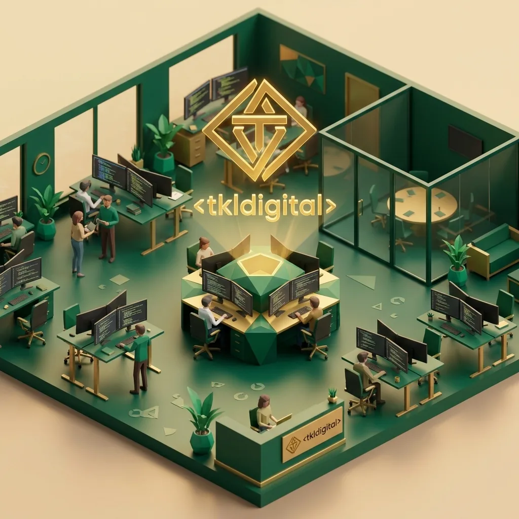 Isometric 3D biuro tkldigital z holograficznym diamentem