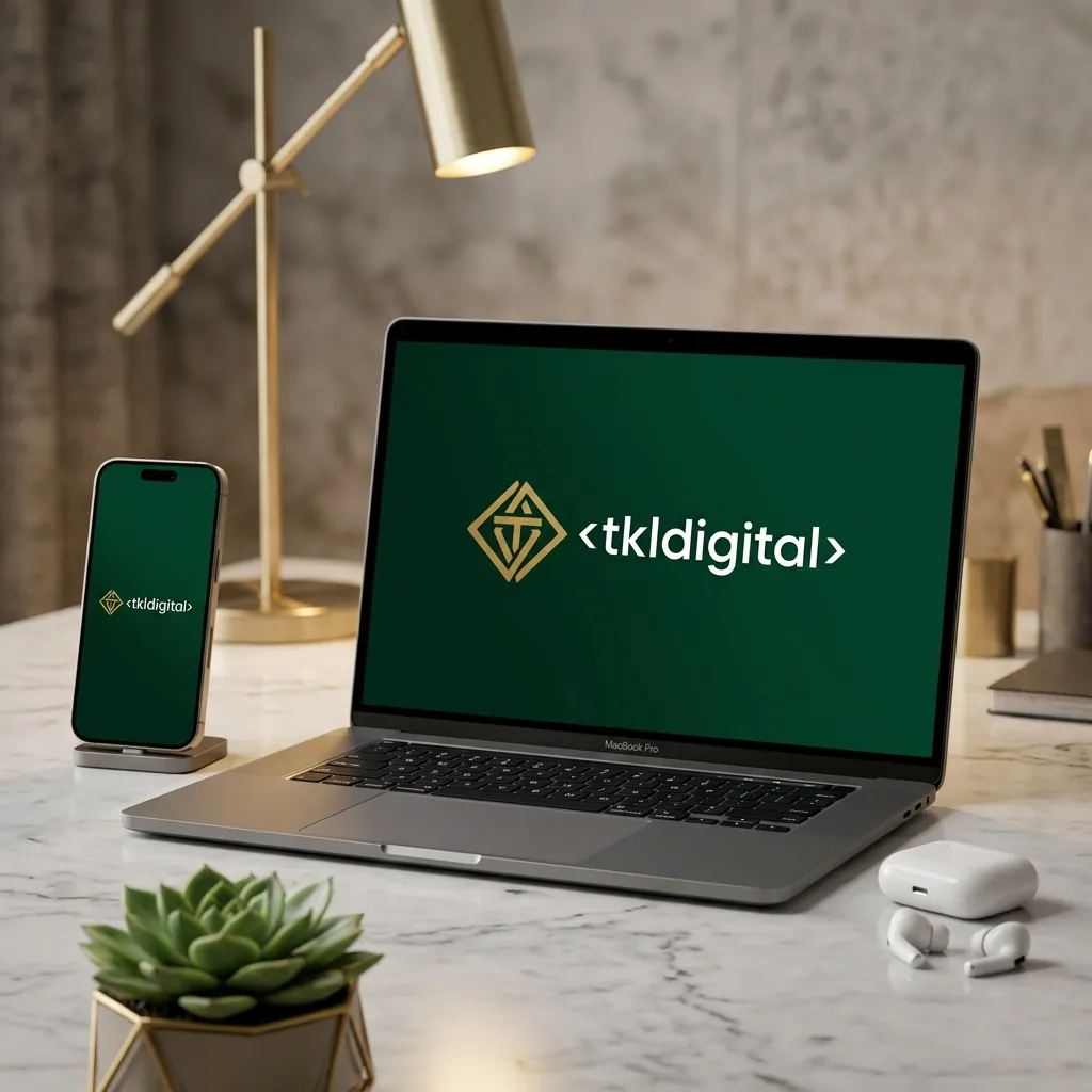Platforma e-commerce — MacBook i iPhone z logo tkldigital