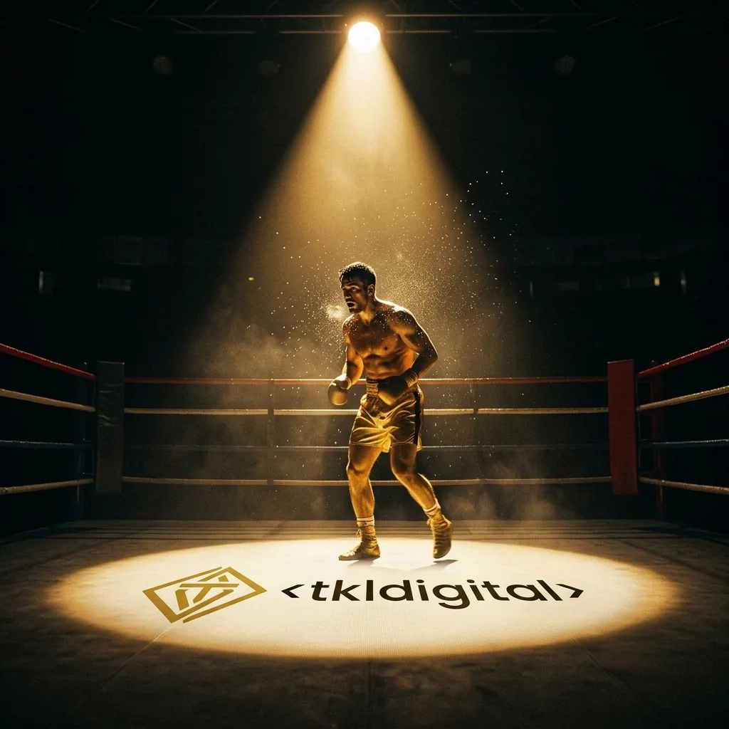 Bokser na ringu z logo w spotlight