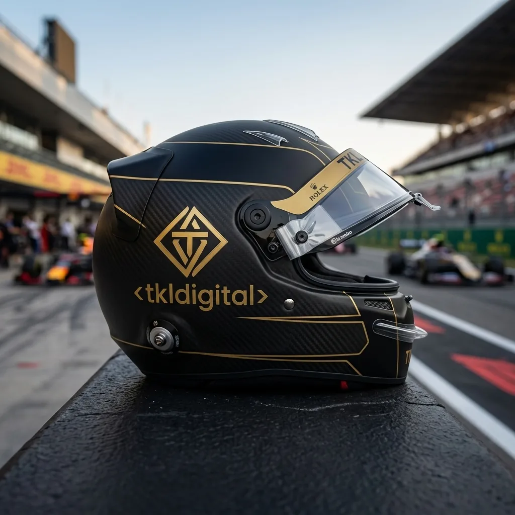 Kask F1 z logo w złotym lakierze