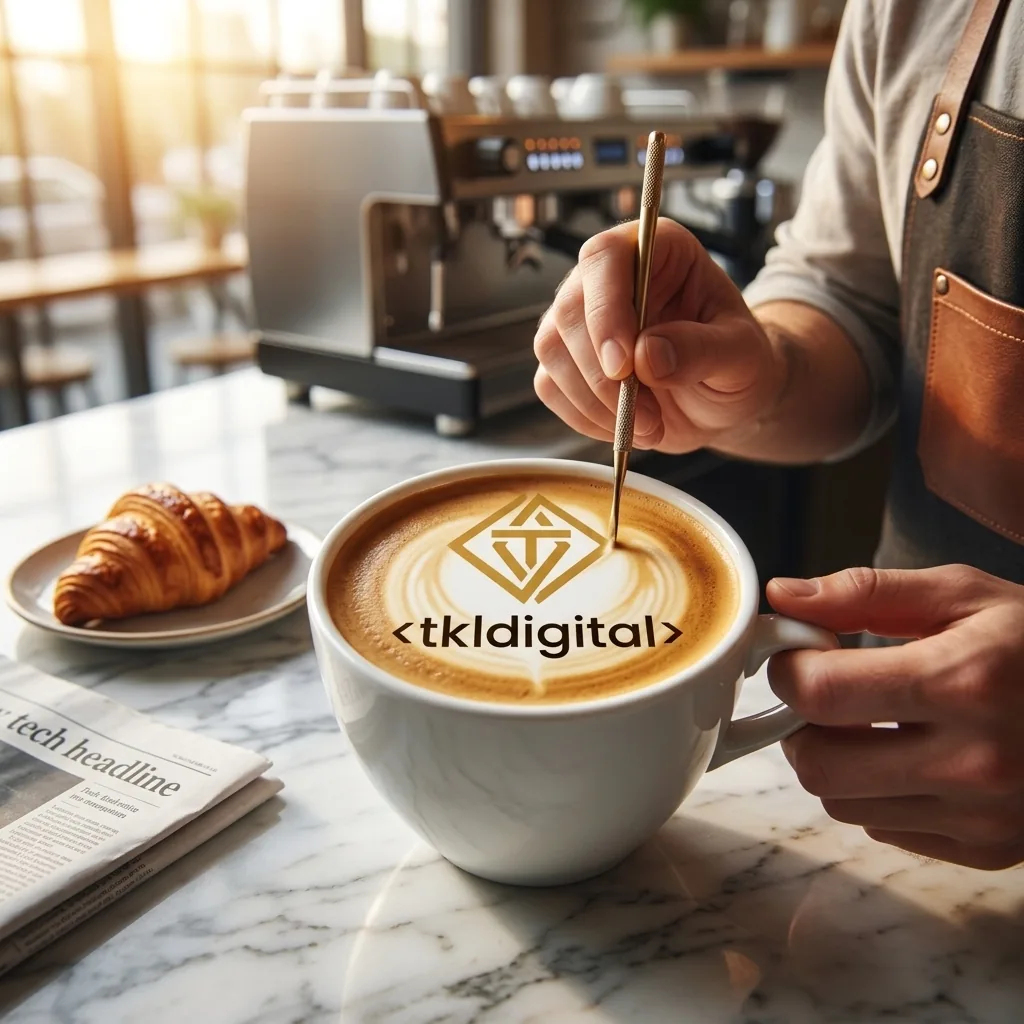 Latte art z logo na kawie