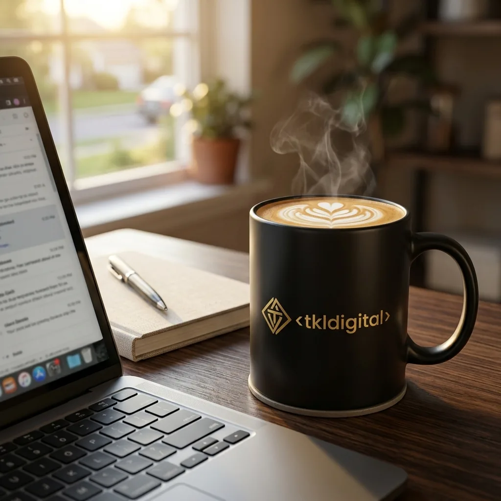 Kubek z logo tkldigital — latte art