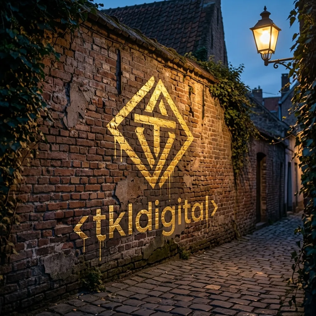 Logo namalowane złotą farbą na ceglanej ścianie