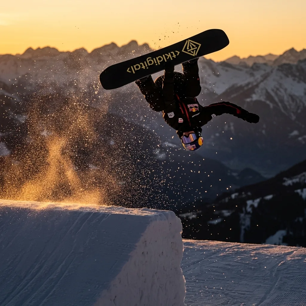Snowboardzista ze złotą deską z logo